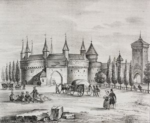 Porte Saint-Florian, Cracovie, Pologne, lithographie de Salvatore Puglia de Poliorama Pittoresco, n 22, 4 janvier