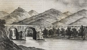 Le pont brisé près de Capoue, Campanie, Italie, lithographie de Salvatore Puglia de Poliorama Pittoresco, n°23, 13 janvier
