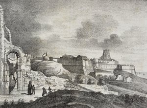 Vue de Crotone, Calabre, Italie, lithographie de Salvatore Puglia de Poliorama Pittoresco, n 51, 29 juillet