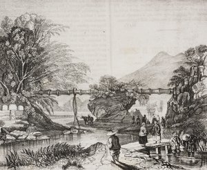 Vue de la vallée de Hong Kong, Chine, lithographie de Salvatore Puglia de Poliorama Pittoresco, n 14, 9 novembre