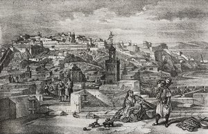 Vue de la citadelle de Tanger, Maroc, lithographie de Salvatore Puglia de Poliorama Pittoresco, n 26, 3 février - Salvatore Puglia