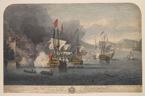 Prise de Porto Bello par Adml : Vernon Novr : 22d. 1739 (gravure au trait, coloriée)