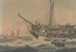 Navire de guerre et navigation au large de la côte - Samuel Atkins