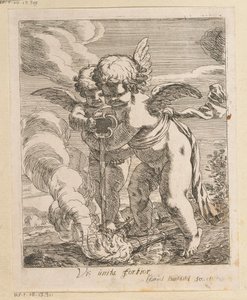 Deux putti éteignant des torches
Vis unita fortior (titre sur l