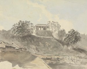 Scène de rivière avec bâtiments