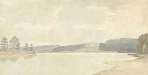 Scène de rivière avec une maison de campagne au loin - Samuel Davis