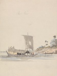 Vue sur la rivière avec une jonque (près de Rajmahal ?)
