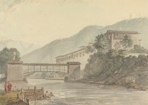 Vue de Tashichoedzong, Bhoutan et pont de pied - Samuel Davis