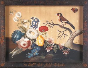 Chardonneret, avec papillon de champ orange