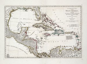 Carte complète des Antilles contenant les côtes de la Floride, de la Louisiane, de la Nouvelle-Espagne et de la Terre Ferme avec toutes les îles - Samuel Dunn