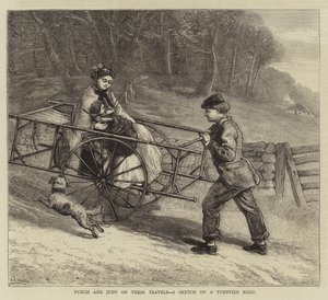 Punch et Judy en voyage, croquis sur une route à péage