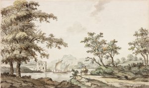 Une rivière avec des voiliers et une charrette à cheval - Samuel Henry Alken