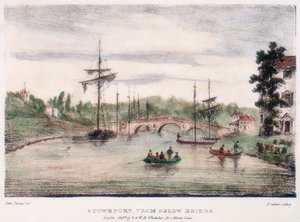 Stourport-on-Severn, Worcestershire, depuis le pont, vers 1795 - Samuel Ireland