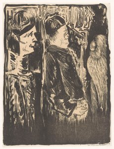 Fantaisie : à gauche deux figures avec des bonnets, à droite une apparition gravée avec plumage - Samuel Jessurun de Mesquita (signed by artist)