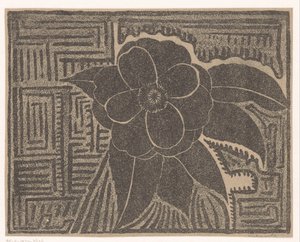 Camélia (noir; motif labyrinthique autour)