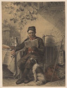 Homme lisant avec un chien