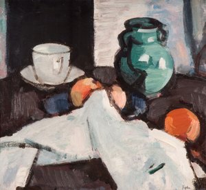 Nature morte avec bol de fruits, cruche, tasse et soucoupe, 1927-29
