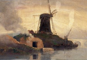 Moulin à vent et four à briques sur le bord de la rivière