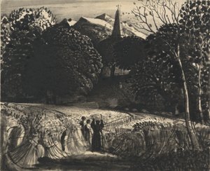 Champ de maïs et église au clair de lune - Samuel Palmer