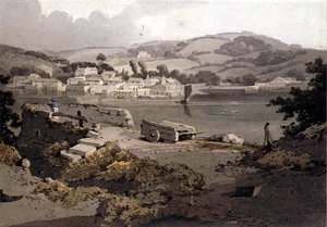 Paysage, avec rivière et village - Samuel Prout