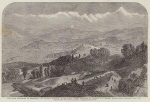 Vue de Darjeeling de Deodhunga, la plus haute montagne du monde, récemment mesurée par le colonel A S Waugh, hauteur au-dessus de la mer, 29002 pieds