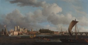 Westminster depuis Lambeth, avec la Barque Cérémoniale de la Compagnie des Ferronniers - Samuel Scott