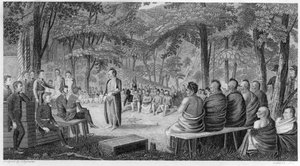 Le Major Long tenant un conseil avec les Indiens Oto (Missouri), gravé par Lawson, 1819