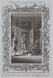 Pendergrass remettant à Guillaume III une liste des conspirateurs impliqués dans le complot d