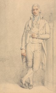Un gentleman, en pied, tenant un papier et un crayon - Samuel de Wilde