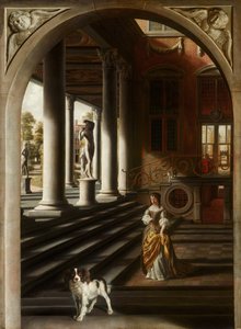 Vue en perspective avec une femme lisant une lettre, c. 1670