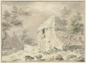 Grange avec quelques cochons - Samuel van Huls (possibly)