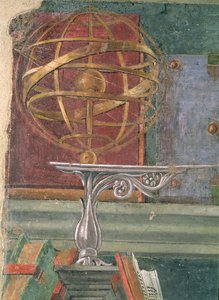 Détail de Saint Augustin dans son étude montrant une sphère armillaire