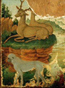 Paysage avec chevreuils et singes