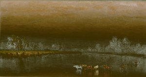 Vaches dans un étang au coucher du soleil - Sanford Robinson Gifford
