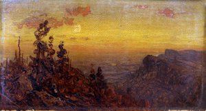 Indiens au feu de camp - Lever de lune - Sanford Robinson Gifford