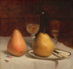 Deux poires sur une table, vers 1866 (huile sur toile)