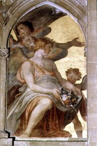 Anges musiciens dans un cloître en trompe-l