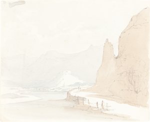 Paysage suisse avec un village au loin - Sarah Grace Lushington