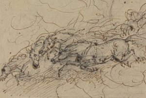 Quatre chevaux au galop : (?) une étude mythologique, possiblement pour le char de Phaéton