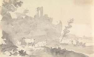 Paysage avec vaches au premier plan