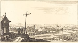 Paysage avec église et ville au loin - Sébastien  Le Clerc I