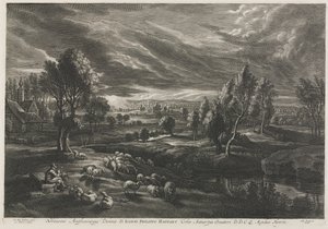 Paysage avec berger jouant de la flûte
