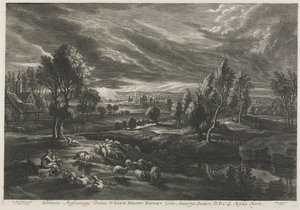 Paysage avec berger jouant de la flûte