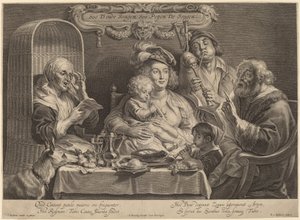 Le concert de famille (Comme les vieux chantent, ainsi les jeunes gazouillent) - Schelte Adams Bolswert after Jacob Jordaens