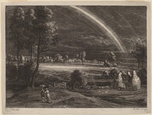Paysage avec un grand arc-en-ciel