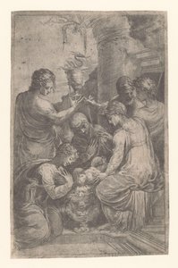 Jésus dans la crèche avec des saints - Schiavone