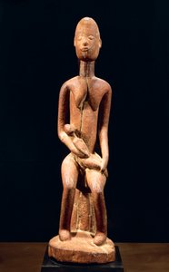 Sculpture en bois représentant une mère et un enfant, par le Maître de la Maternité Rouge, hauteur 59 cm, art tribal Dogon Mali