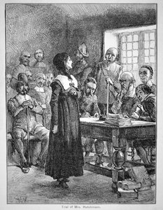 Anne Hutchinson en procès pour avoir offensé le clergé puritain au Massachusetts