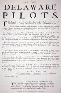 Fac-similé de la proclamation des patriotes de Philadelphie aux pilotes du Delaware les avertissant de ne pas traiter avec le navire de thé britannique, 7 décembre 1773 - School American