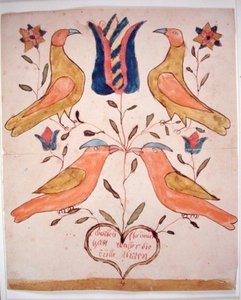 Quatre oiseaux, tulipe et cœur
